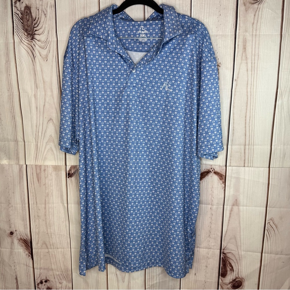 Rhoback The Koopa Polo Performance Shirt Mens 2XL Golf Cart Palm Trees Blue
